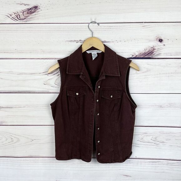 Jonathan Martin Brown Pearl Snap Button Denim Vest Sz S - Picture 2 of 5